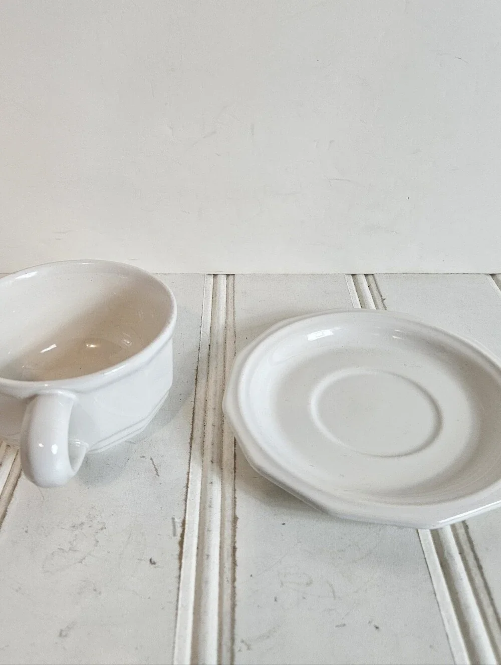 Pfaltzgraff Cup & Saucer OS Heritage White Flat Coffee Stoneware USA Replacement